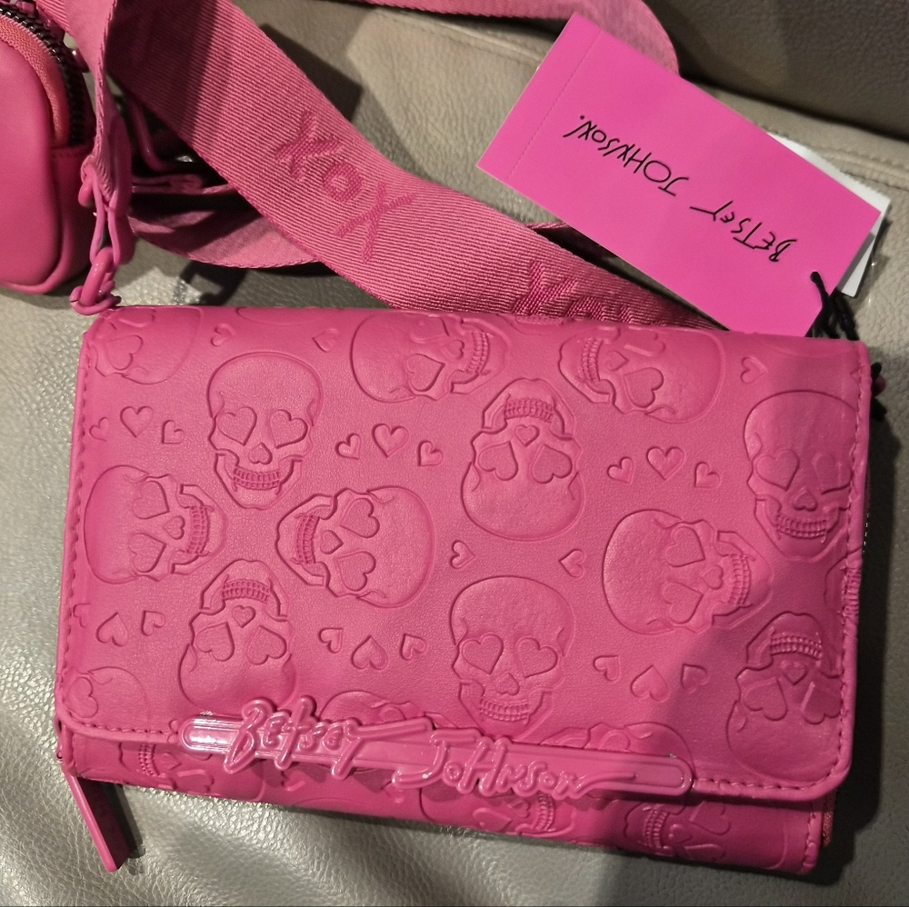 Betsey Johnson Vibrant Pink Skull Crossbody Bag